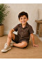 Brown Muslin Fabric Boys' Shirt Shorts Set Summer Breathable Comfortable Fit - 5