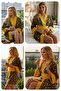 Yellow Floral Patterned Midi Length Viscose Women's Kimono - 6
