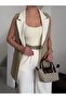 Women's Light Khaki-Cream Palazzo Trousers Vest Suit - 2