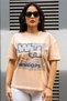 Women's Mustard Color Oversize Printed Cotton Crew Neck T-Shirt - 2