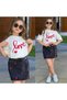 Girl's 2-Piece Set - Love Printed T-Shirt & Heart Patterned Denim Shorts Skirt Stylish Summer Combination 2675S - 2
