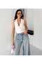 Women's Double-Breasted V-Neck Waist Gathered Crop Blouse - 6