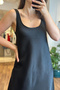 Black Thick Strap Long Satin Dress - 5