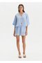 Blue Contrast Detailed Linen Shorts