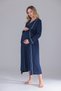 Navy Blue Ribbed Design Cotton Short Sleeve Maternity Nightgown-Dressing Gown Set of 2 - 3