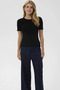 Organic Cotton Black Women's Ribbed T-Shirt with Stitching Detail - 4