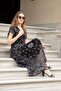 Women's Patterned Tulle Double-Breasted Flounce-Sleeved Skirt with Long Lycra Lining Dress - Black Pattern - 4