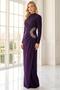 Pile Detailed Glittery Stone Embroidered Lined Plus Size Hijab Evening Dress Plum Tbsmda2649
