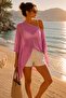 Dark Pink Cotton Viscose Transparent Pareo Poncho – Summer Beach Top - 2