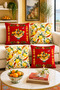 Red Lemon and Orange Patterned Mediterranean Runner and Set of 4 Throw Pillow Covers - 4