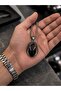 Stainless Steel Black Onyx Glass Detailed Gothic Design Dragon Claw Pendant - 5