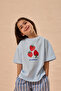 Strawberry Print Oversize Cotton T-Shirt Blue - 5
