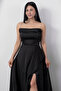 Strapless Neckline Rhinestone Straps Ruffle Satin Dress Drp582 - 3