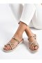 Women's Beige Gold Ring Detailed Soft Sole Casual Flip Flops - 2