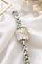 Ovita Silver Gold Women's Wristwatch – Stone Detailed Dual Color Vintage Luxury Steel Watch |   Elegant Minimal Rectangular Dial with Bracelet Gift - 7