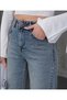 Women's High Waist Straight Leg Washable 4-Pocket Jeans with Lace Detail at the Hem - 2