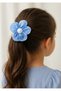 Set of 4 Glittery Satin Flower Hair Clips – Pearl Detailed Elastic Clip, Pink & Blue Girls' Hair Accessory - 2
