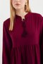 Women's High Collar Gathered Waist Ruffled Lace-Up Burgundy Hijab Dress - 4