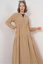 Women's V-Neck Gathered Waist Buttoned Ruffled Biscuit Hijab Dress - 2