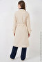 Women's Double-Breasted Collar Belted Cream Trench Coat - 5
