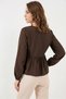 Women's V-Neck Gathered Waist Side Tie Viscose Brown Blouse - 5
