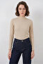 Women's Turtleneck Stone Detailed Vertical Striped Biscuit Body