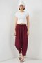 Women's High Waist Linen Burgundy Trousers - 4