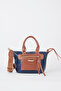 Women's Lupine Navy Blue-Tan Lined Column Strap Zipper Closure Handbag and Shoulder Bag