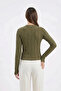 Women's Round Neck Textured Khaki Blouse - 5