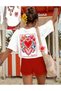 Women's Colorful Heart Printed Crewneck T-Shirt - 2