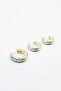 3-Piece Enamel Flower Earrings - Turquoise - 2