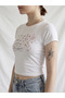Women's White Crop T-Shirt - Falling in Love Again 100% Cotton Crew Neck Slim Fit Crop T-Shirt - 3
