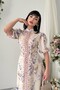 Belt Detailed Floral Patterned Buttoned Midi Length High Neck Dress - 3