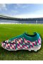 Comfortable Unisex Lace-Up Football Cleats White Turquoise Patterned Shoes