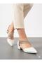 Women's White Thick Heel Comfortable Fit Heeled Ballerina Shoes - 2