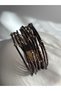 Gold Color Tiny Ball Detailed Shiny Faux Leather Bracelet (2 cm) - 5