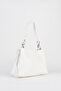 Women's White Faux Leather Knitted Strap Lined Zipper Closure Handbag and Shoulder Bag - 3