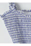 Blue Square Neck Ruffle Detailed Crop Blouse - 2
