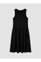 Lcw Vision Black V-Neck Textured Pleated Dress - 5