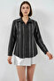 Women's Striped Foil Patterned Black Shirt - 3