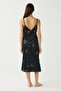 Luna Touch Slit Detailed Satin Nightgown Navy Blue - 4