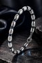 Men's Blue and Silver Hematite Natural Stone Bracelet with Stainless Steel Detail, Stylish Design Bracelet