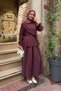 Women's Front Piece Detailed Waist Gathered Maxi Skirt Set Burgundy - 4