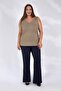 Women's Plus Size Slit Detailed Trousers Navy Blue - 4
