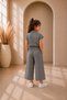 Girl's Anthracite Linen Set – Shirt and Wide-Legged Trousers Two-Piece Set - 3