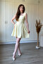 Waist-Tied, Flared Short Yellow Dress - 6