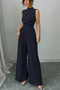 New Season Women's Turtleneck Sleeveless Pearl Belted Waist Long Janjan Event Jumpsuit - 4