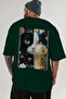 33 Cats for Cat Lovers Printed Green Oversize T-Shirt 100% Cotton Unisex Cat Lover Premium Design - 5