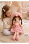 Rag Doll Soft Plush Girl Doll 70cm with Lace Dress, Bow Headband & Braided Hair, Pink Purple - 4