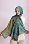 Ahenk Gradient Patterned Double-Sided Shawl - Blue Khaki Turquoise - 6